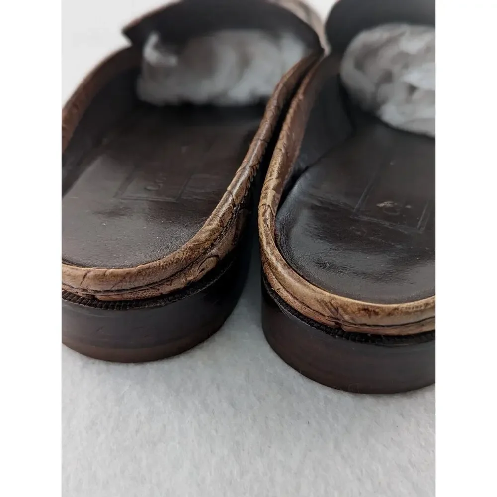 Cole Haan wmns 7B Slides Open Back Tooled Leather Brown Leather Soles Preowned